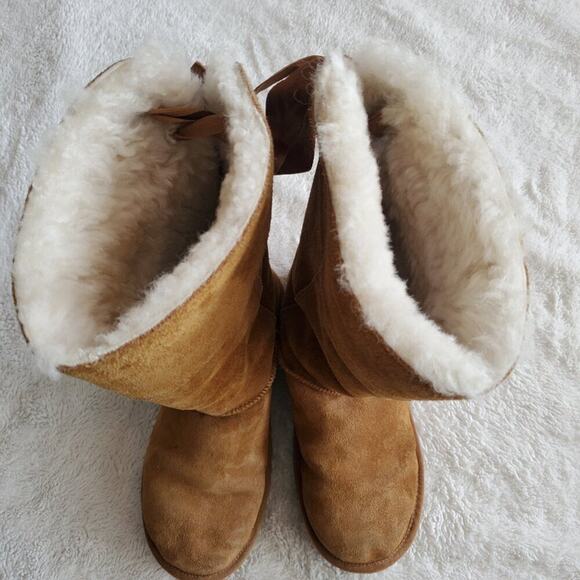 Koolaburra by Ugg Tan Suede‎ Andrah 1105791 Tall Bow Fur Lined High Boot Women 6 - Picture 6 of 8